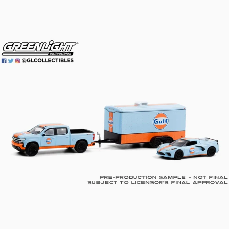 Greenlight Alloy 1:64 2021 Chevrolet's Silverado With Enclosed Car Hauler Car Model Classic Collection Display Gift Souvenir Toy