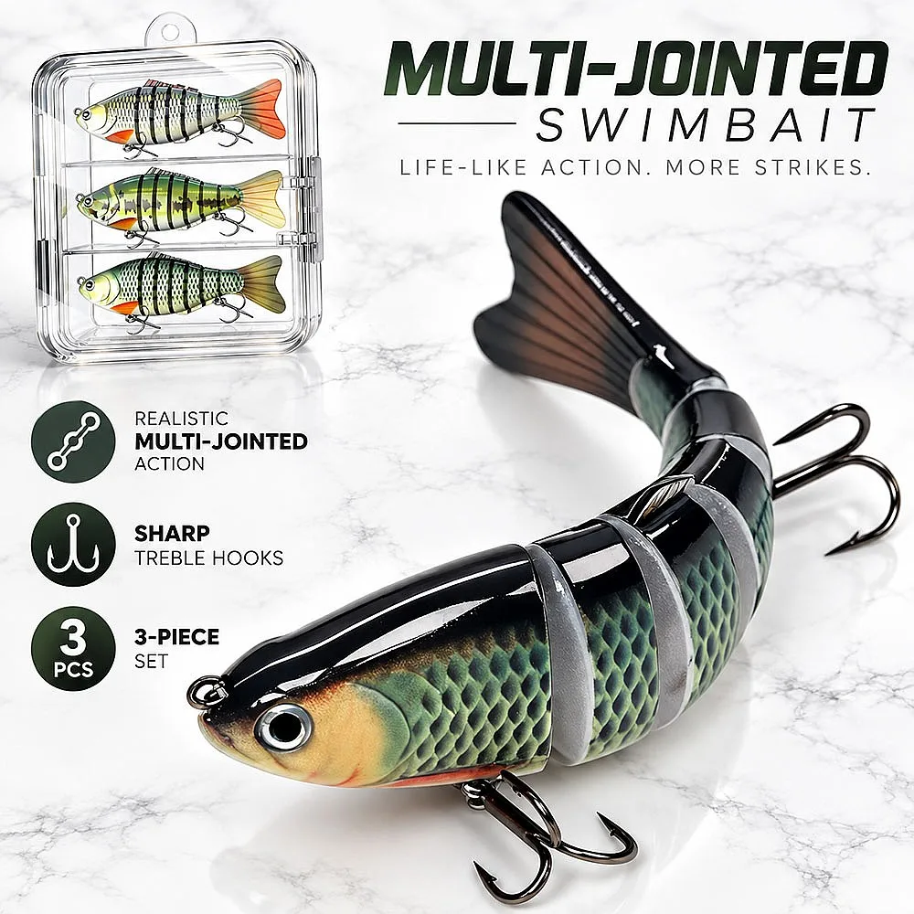 Lifelike Swimbait 6-Jointed Predator Lure 3/5/10 Pack Sinking Wobbler Rattle 3D Eyes for Perch Walleye in Freshwater