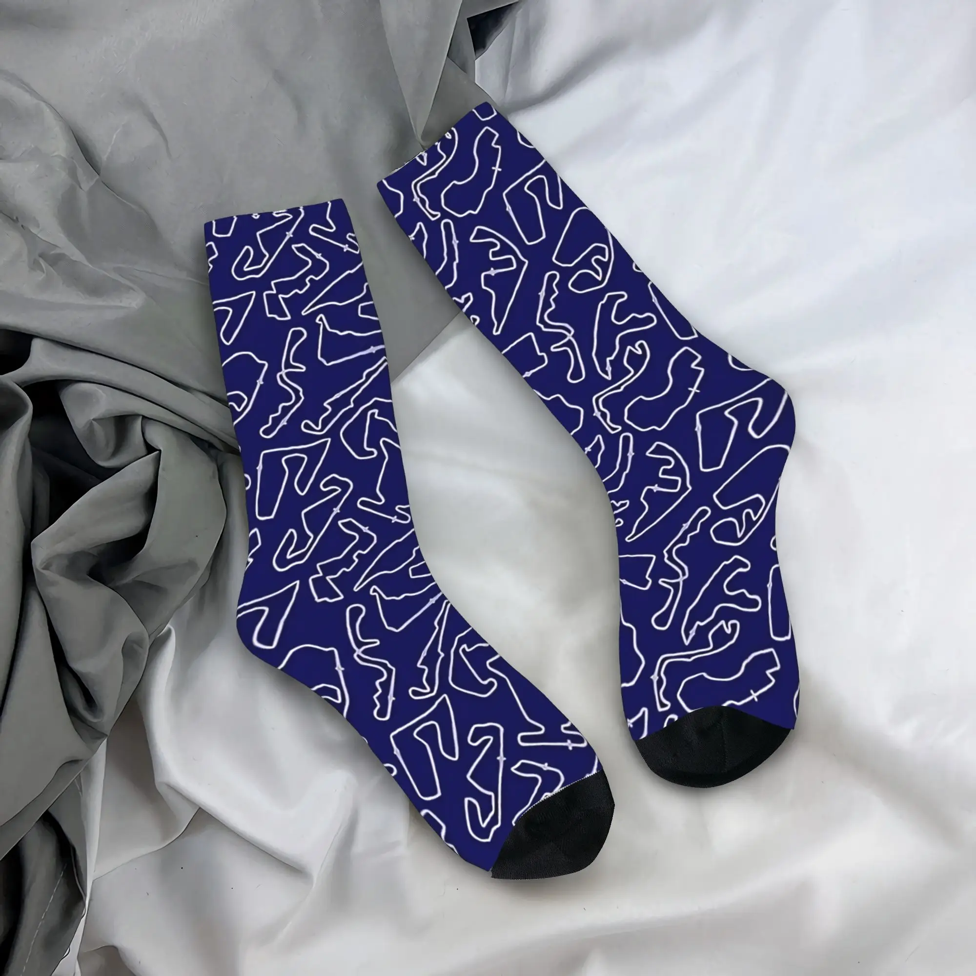 Race Tracks In Navy Blue Socks  Graphic Stockings Non Slip Men Socks Medium Soft Autumn Casual Skateboard Socks
