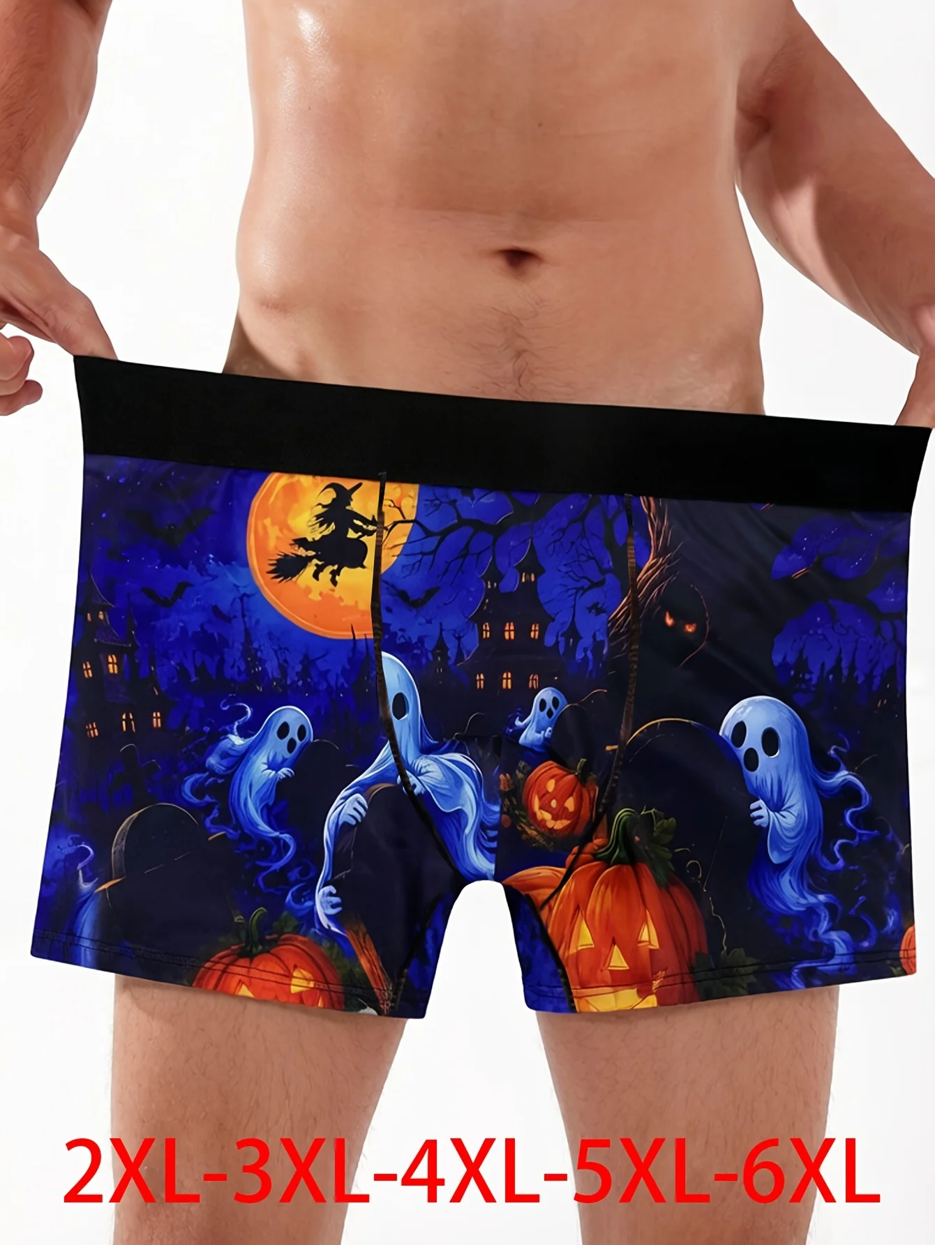 1pc Men' Plus Size Boxer Briefs with 3D Pumpkin Print Spooky Underwear Suitable for Halloween Party Daily Wear
