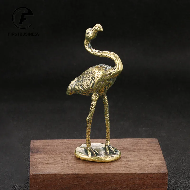 Vintage Brass Flamingo Small Statue Ornament Antique Copper Animal Figurine Miniature Home Desktop Decoration Crafts Collections