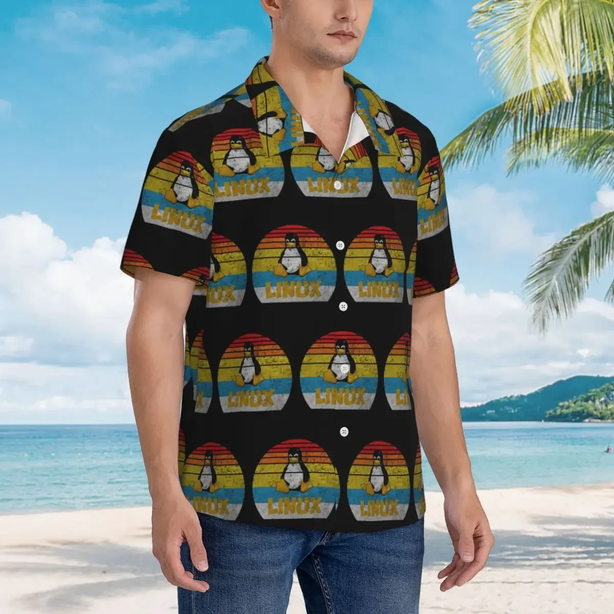 Original Linux Squad Unix Geek Hawaiian Shirts Casual Men Short Sleeve Shirt for Summer Beach Men's Lapel Tops