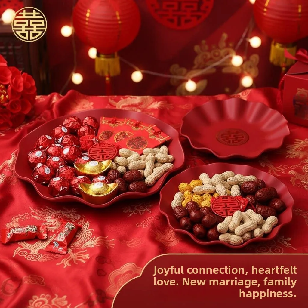 

Wedding Specialty Plastic Fruit Tray Chinese Style Luxury Edging Design Living Room Candy Tray Nut Suitable Fruit Plate