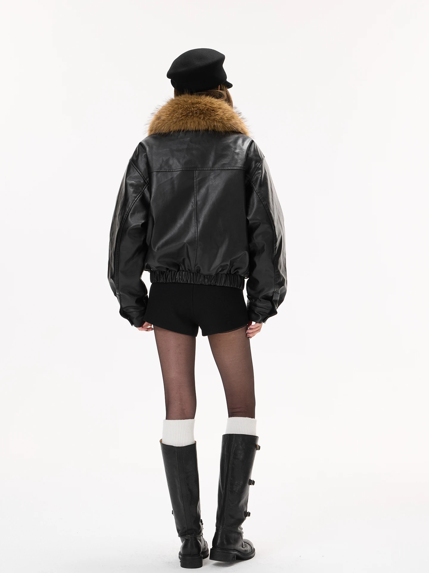 เสื้อโค้ทกันหนาว IceFront รุ่นใหม่สำหรับผู้หญิง ทำจากหนัง PU พร้อมปกขนเทียม แขนยาว ซิป  ลำลอง สไตล์แจ็คเก็ต