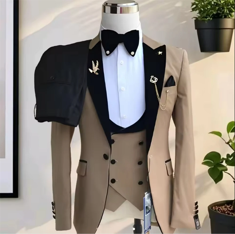 

Элегантные мужские костюмы из 3 предметов: двубортный костюм для вечеринок, пошитый на заказ (пиджак+жилет+брюки)