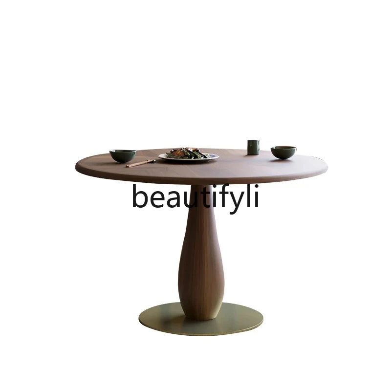 

Medieval dining table French retro round table Modern wabi-sabi solid wood dining table