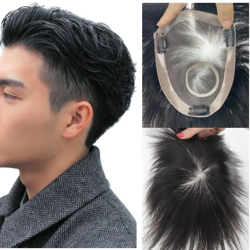 

6-дюймовый мужской парик из 100% человеческих волос, моно кожа, искусственная кожа, кружевная внутренняя часть с зажимами, завязанная вручную основа, темно-черная система волос