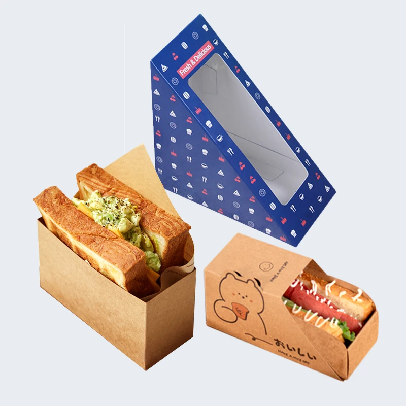 Boîte à sandwich à emporter imprimée personnalisée, produits personnalisés, optique glisnoyaux, boîte à toast brûlé, boîte d'emballage de hamburger