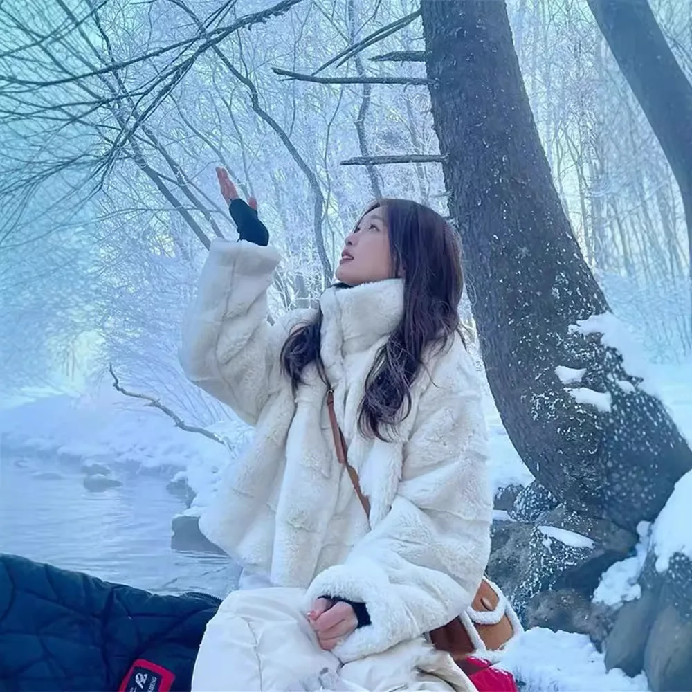 شيك ستريت هوت بنات 2026 شتاء جديد تقليد فرو المنك فو سترة المرأة غامض التلبيب طوق الثعلب معطف فرو ملابس خارجية سميكة الدافئة #4