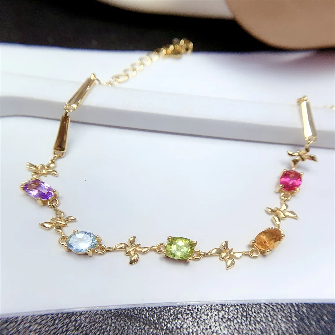 S925 Sterling Silver Luxury Natural Color Gemstone Topaz peridot bracelet Ladies Color Beautiful special gift bag Mail boutique