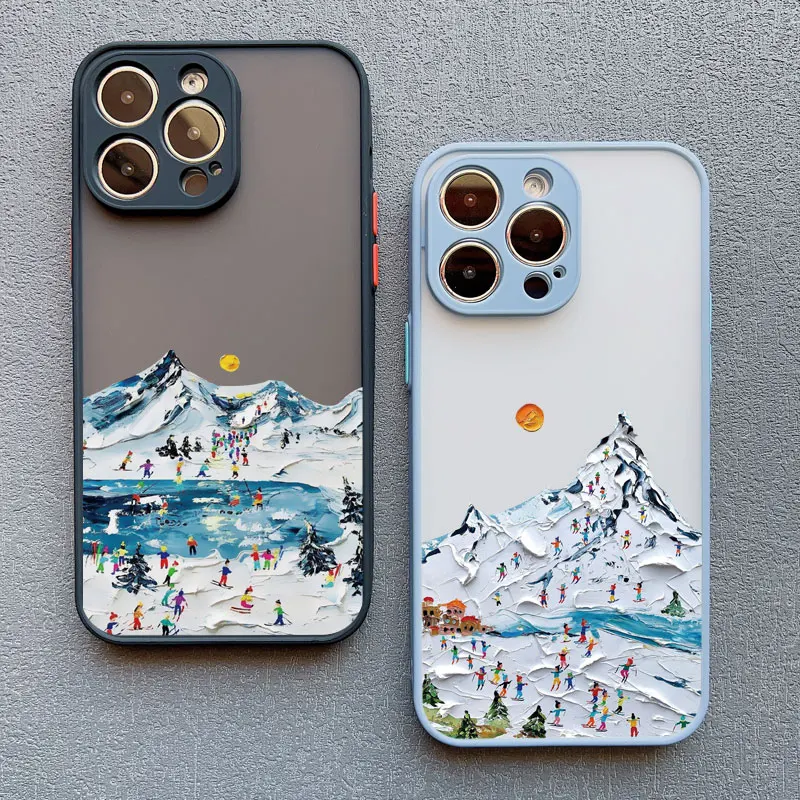 Phone Case For iPhone 16 14 11 Pro Max Plus XS XR X 7 8 SE 2020 13 15 12 Pro Max Mini Shockproof Back Cover Skiing Case Fundas