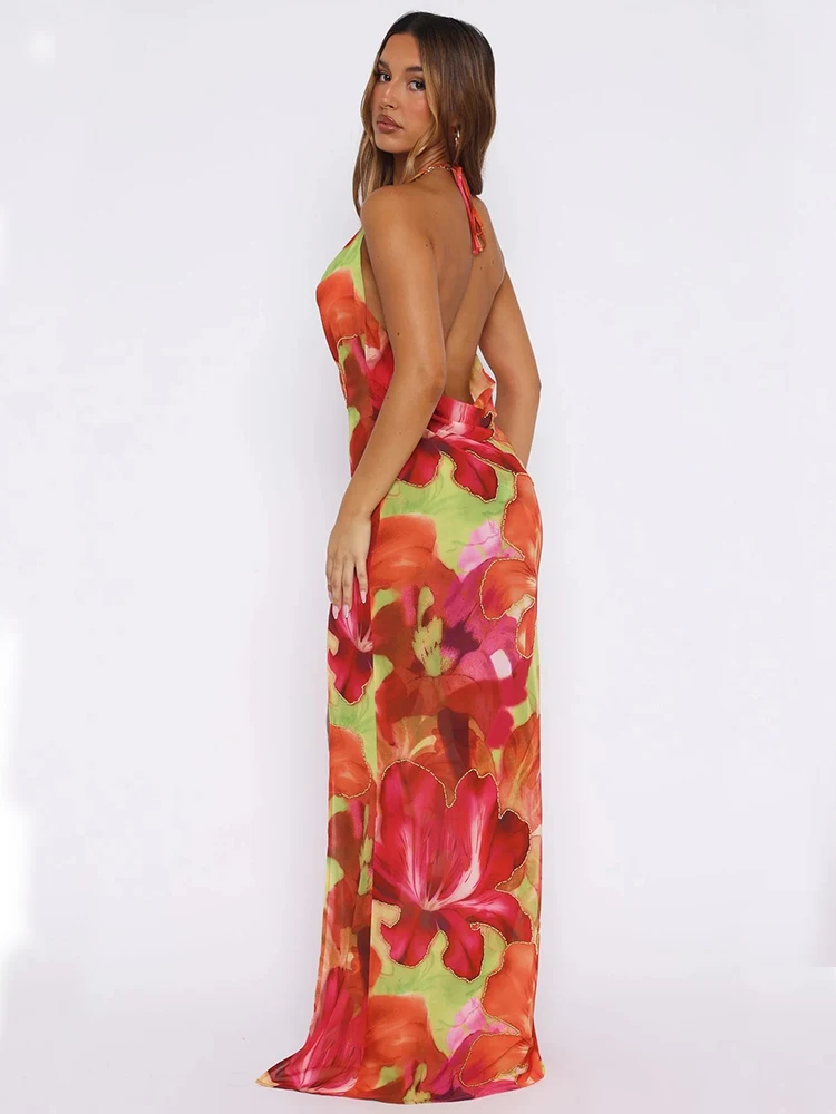 2025 estampado Patchwork Split Sexy mujer vestido con espalda abierta Slip sin tirantes elegante noche Midi vestido de fiesta largo ajustado