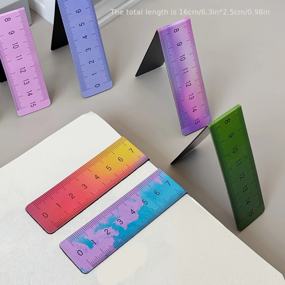 4pcs Multifunctional Magnetic Folding Ruler & Book Page Holder-Magnetic Base- Heavy-Duty CM/Inch Measurements for Office, School