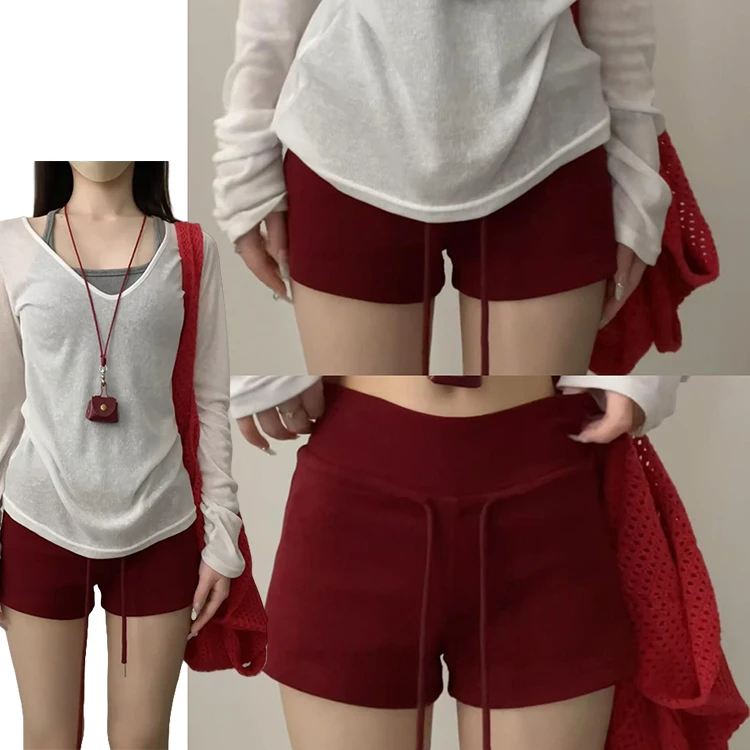 Pantalones deportivos Dstring para chica, color rojo, verano 2025, nueva cintura de hormiga, adelgazantes, informales, americanos, pierna recta de cintura alta