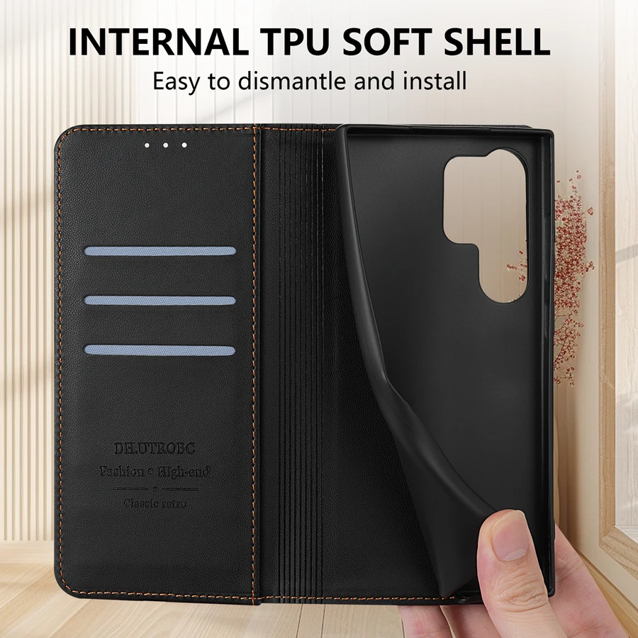 Wallet Skin friendly Card Slot Strong Magnetic Flip Leather Case For Samsung Galaxy S24 Ultra S23 FE S22 S21 S20 S10 Plus Cover