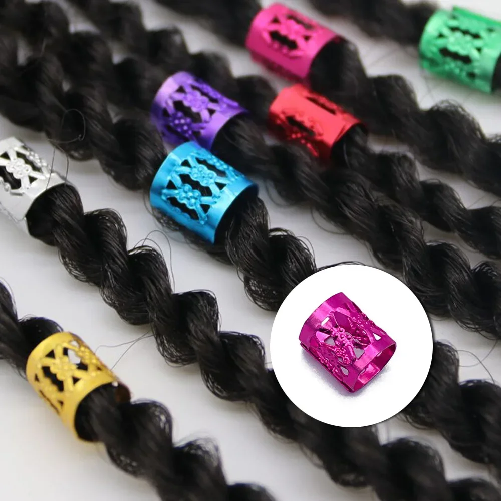 100/200pcs Colorful Dirty Braids Beads Hairpin Gold Silver Dreadlock Hair Rings Cuff Clips Braids Hip Hop Headwear Accessories