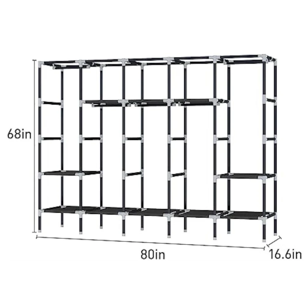 Szafa na ubrania LEEGOHOME 80 cali 203x42x170CM stalowa szafa wisząca odzież z tkaniny z 10 regały magazynowe i 5 wiszącymi prętami