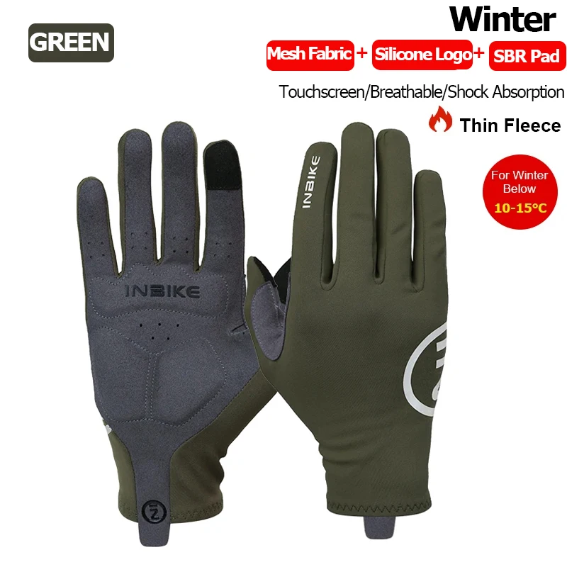 INBIKE 2024 Fahrradhandschuhe, gelpolstert, für Herren, Herbst und Winter, Fleece, Rennradhandschuhe, MTB, Vollfinger-Touchscreen, Fahrradzubehör