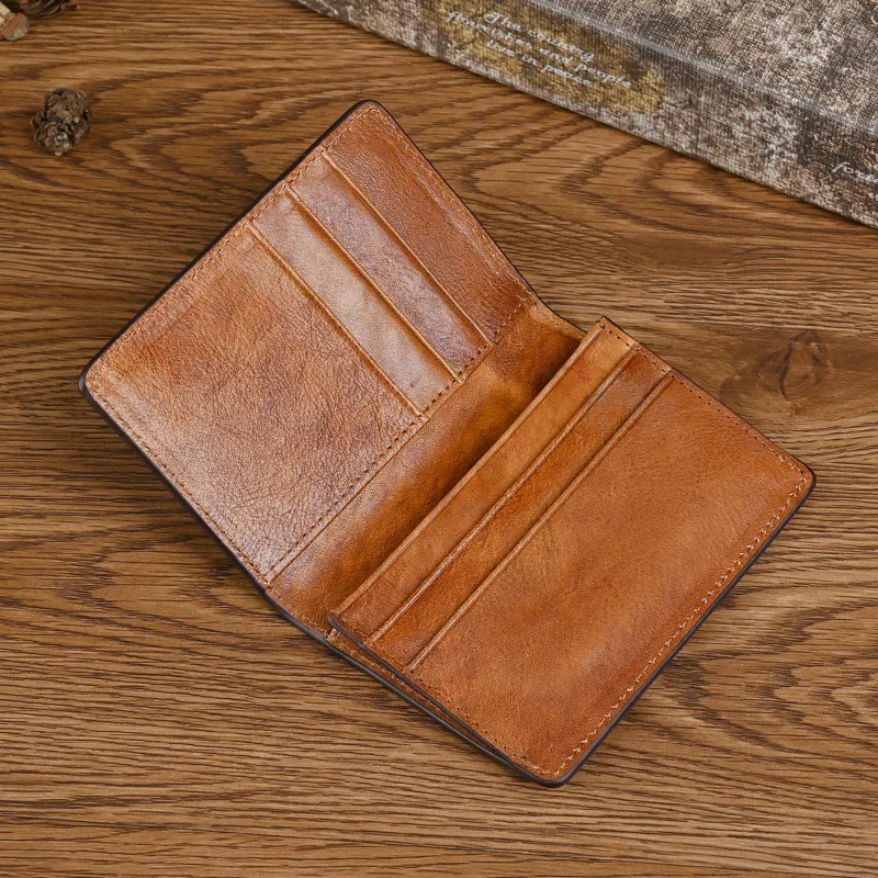 LOMCEL TY39 Leather card wallet made of top-grain cowhide, with chrome-plated color effect and multi-layer design, suitable for