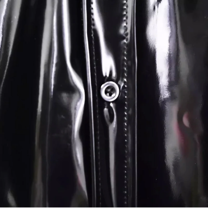 Fetish Black PVC Plastic Shirt Button Long Sleeve Blouse Soft Smooth Silent Waterproof Coats Private Party Nightclub Tops