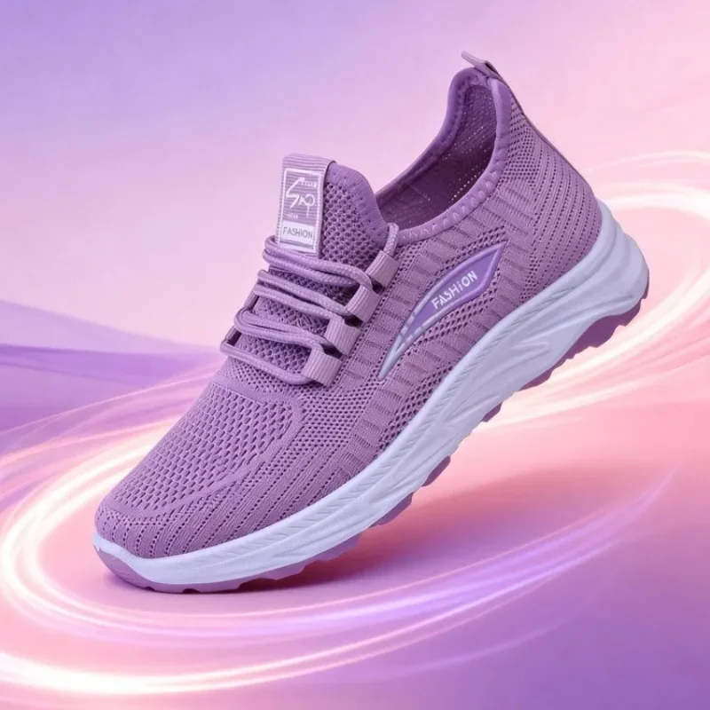 2026 Spring New Comfortable Walking Shoe Casual Light Sports Shoes for Middle-Aged Mothers Mesh Breathable Knit Women's Sneakers
