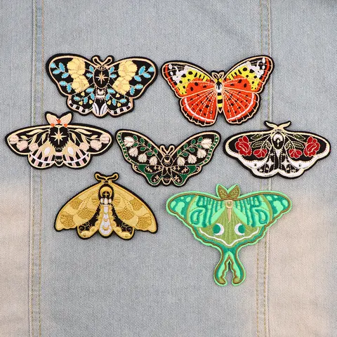 Parches de mariposa, insignias bordadas, parches para planchar en ropa, vestido DIY, pantalones vaqueros, sombrero, accesorios de ropa, pegatinas de apliques de polilla