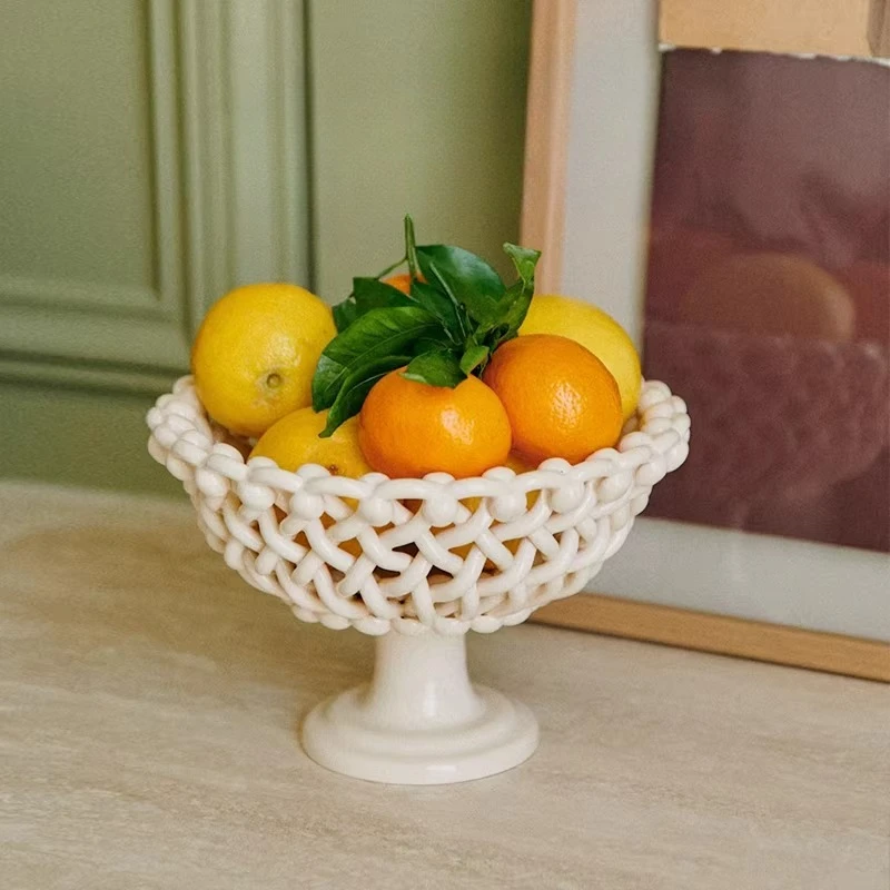 

Pearl tall ceramic woven basket, handmade fruit basket storage basket