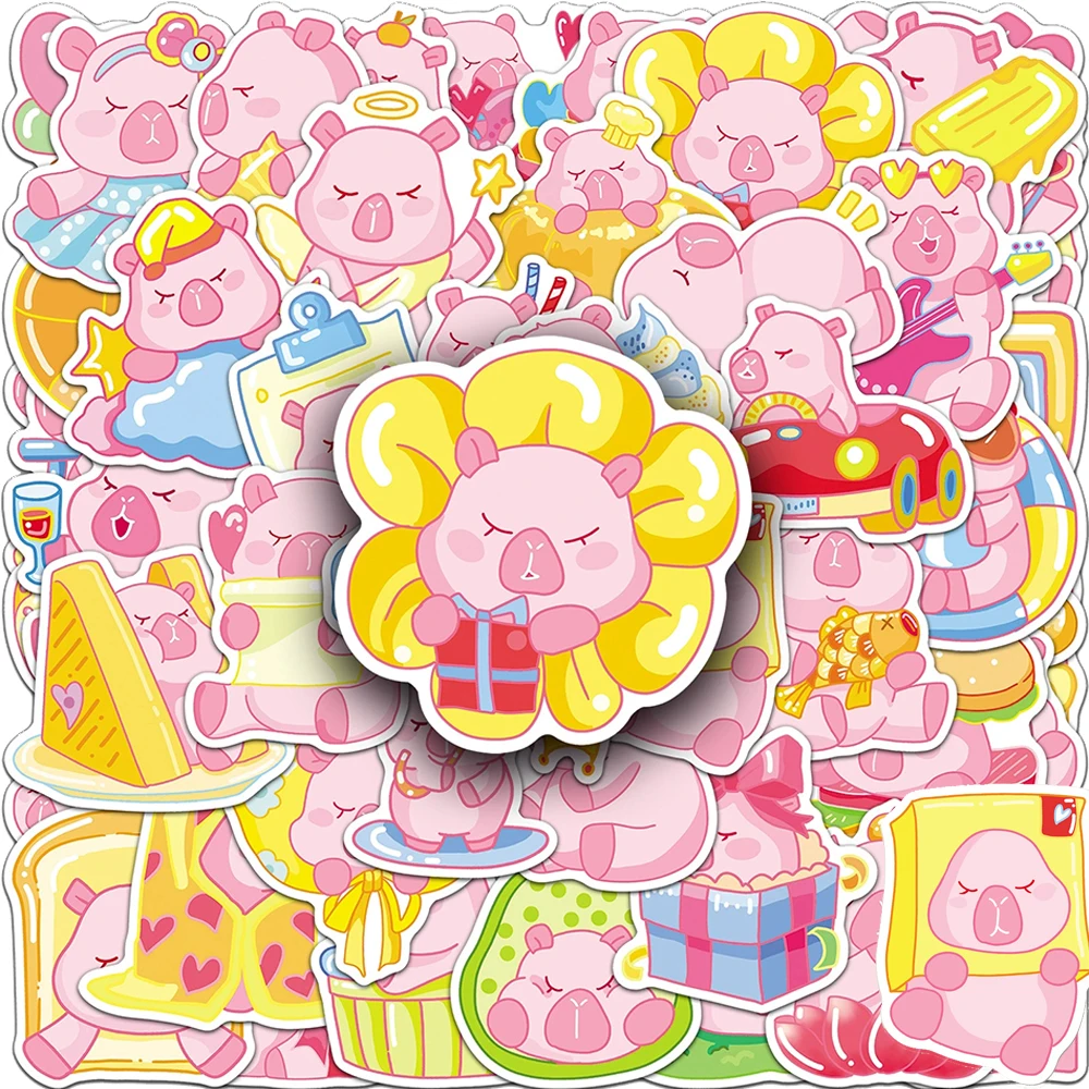 10/30/50pcs rose Animal Capybara autocollants imperméable Graffiti bricolage planche à roulettes téléphone réfrigérateur guitare mignon dessin animé décalcomanies jouets cadeau