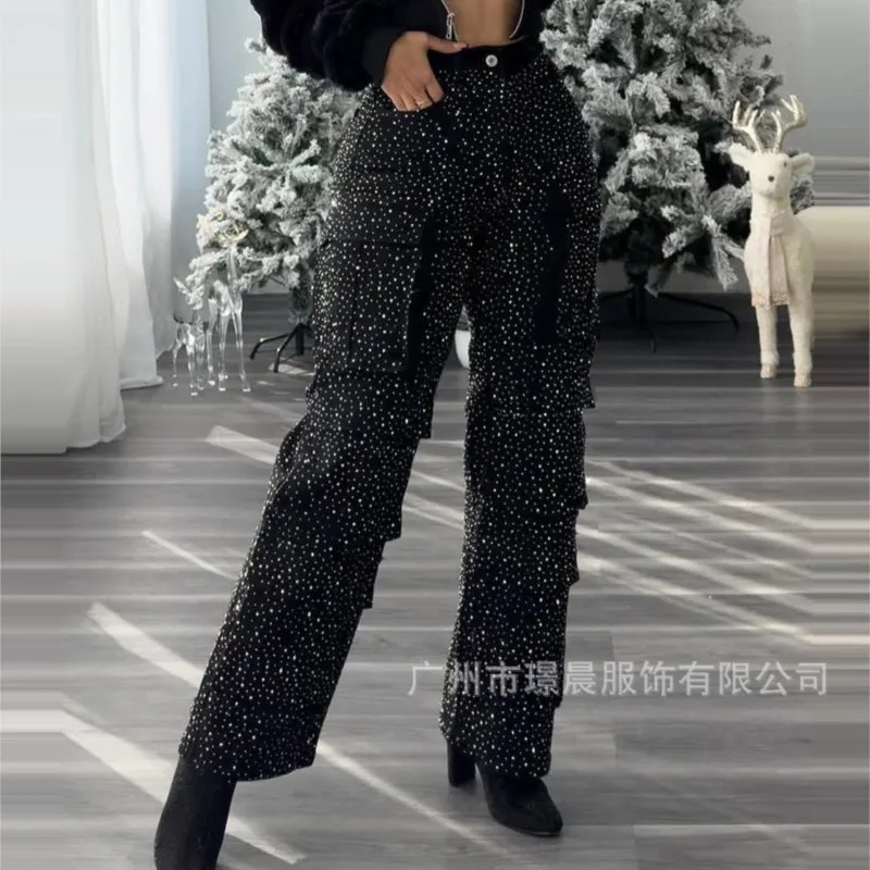 Y2K Bright Drill Women's High Waist Jeans Denim Work Pants Pocket Casual Baggy Streetwear Chic Daily Trousers 2025 Spring Summer