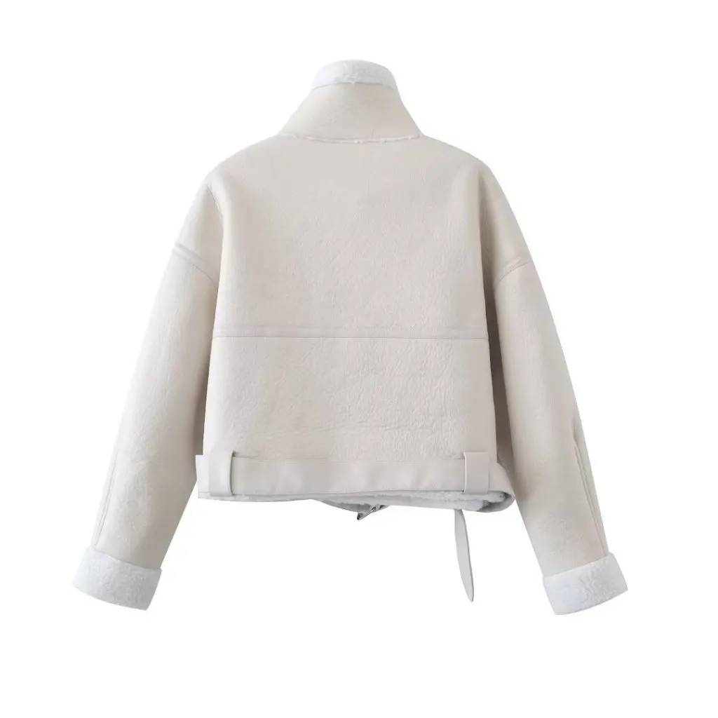 Veste courte en cuir PU pour femmes, Style moto européen et américain, couleur unie, ample, fermeture éclair, détail détail, haut d'automne