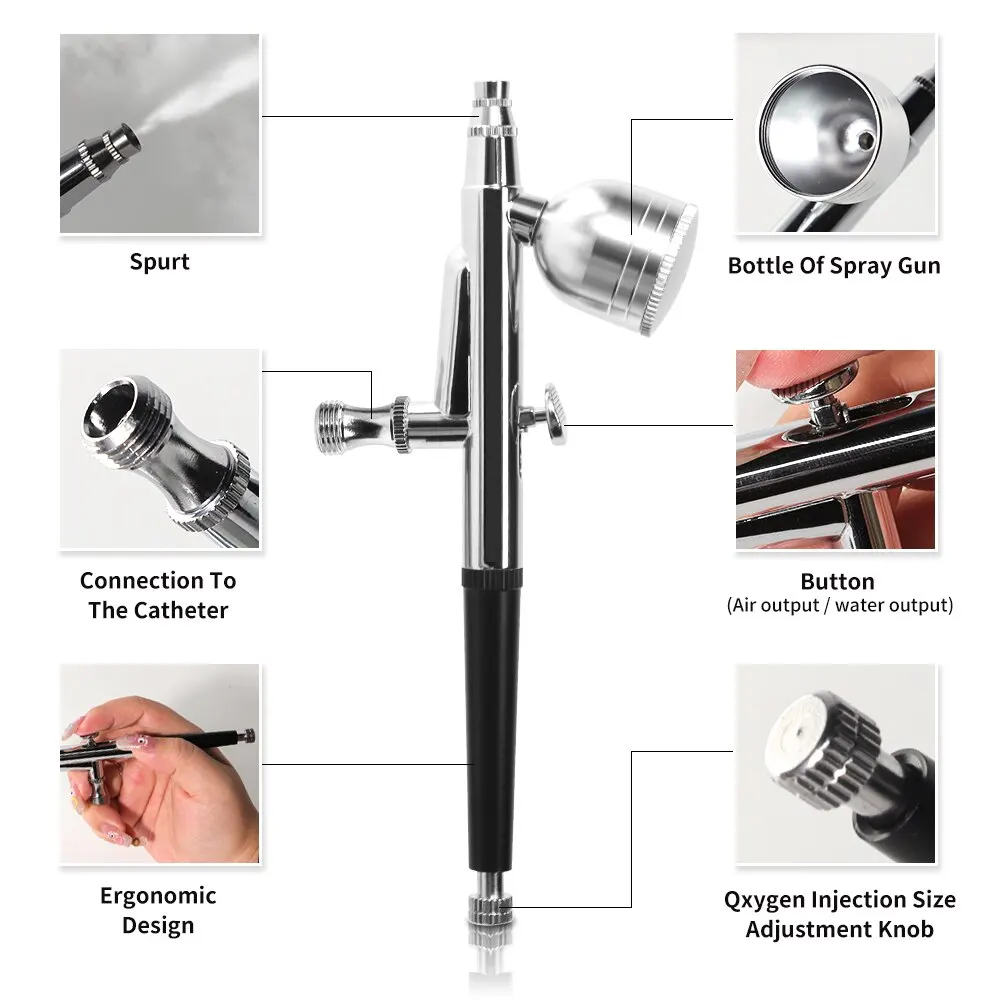 Professional Airbrush Machine for Nails Art Paint Tattoo Craft Cake Nano Mist Sprayer Beauty Tool Oxygen Injector Air Compressor