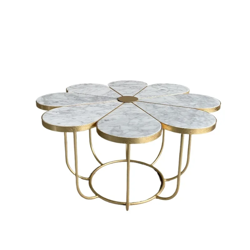 

Modern light luxury petal marble wrought iron coffee table soft decoration design villa model house club light luxury living