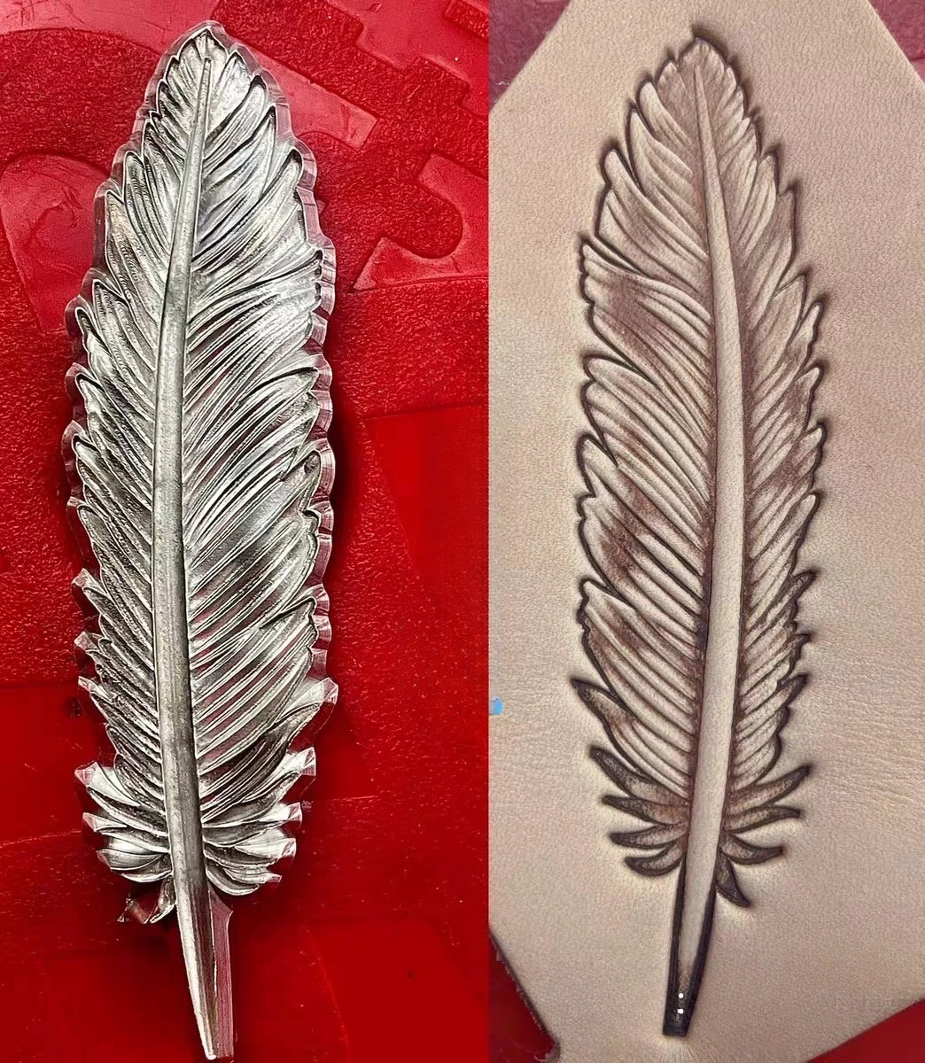 

3D Feather Leather Stamp Embossing Mold ,Aluminum Alloy Leather Carving Logo Tool,Vegetable-tanned Leather Pressing Material