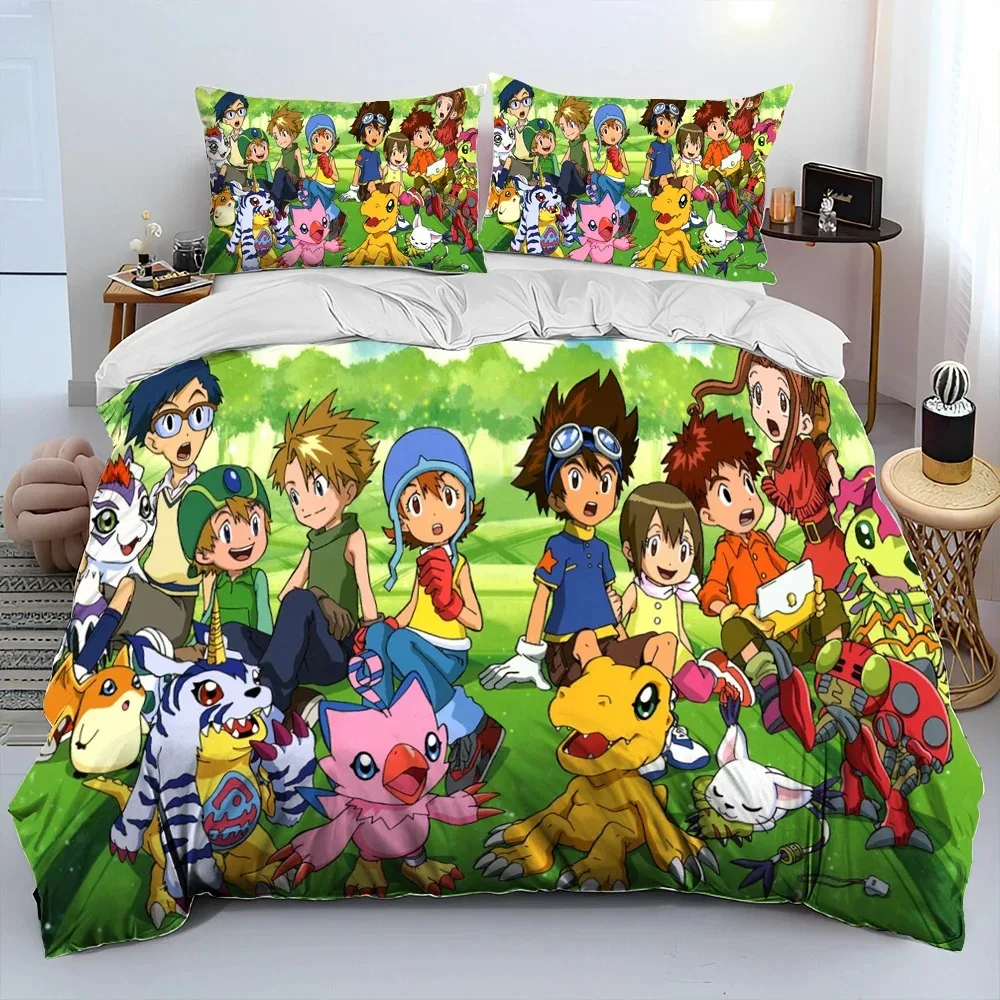 

Digimon Adventure Monster мультяшное одеяло, комплект постельного белья, пододеяльник, пододеяльник, наволочка, комплект постельного белья размера Queen King