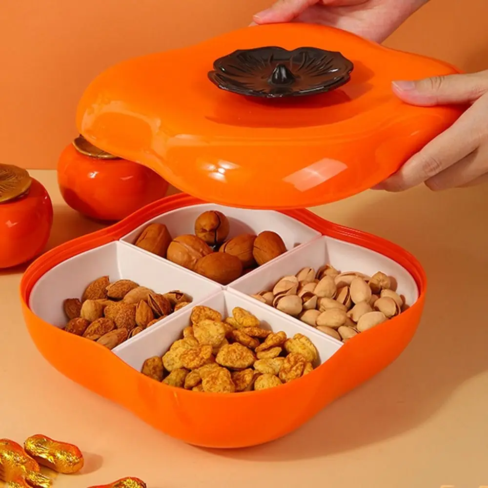 

4 Grids Persimmons Shape Candy Storage Box Detachable Decorative Compartment Snack Tray Plastic with Lids Dried Fruit Container