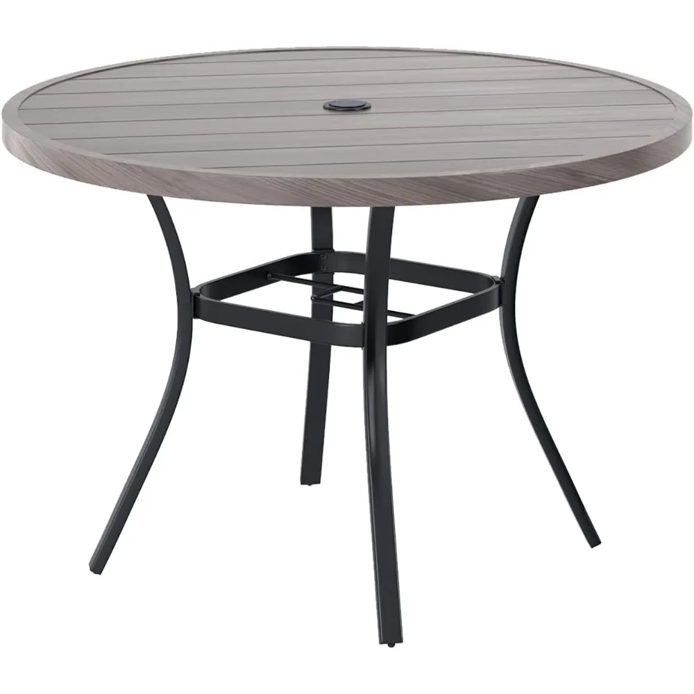

Round Patio Table with Adjustable Umbrella Hole, All Weather Outdoor Round Dining Table for Lawn Garden, 41.2"x 28" Grey Wood-L