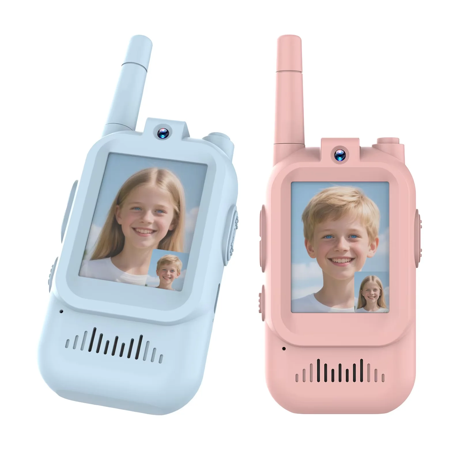 2-pack video-walkietalkies voor kinderen, oplaadbaar, binnen en buiten, peuter speelgoed voor kamperen, reizen, verjaardagscadeaus, leeftijden 3-12