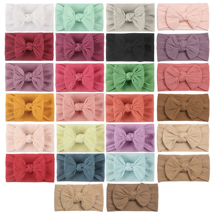 European American Soft Jacquard Nylon Headband Cute Bow  Hairband Gentle No Irritation Wide Turban Hair Accessories