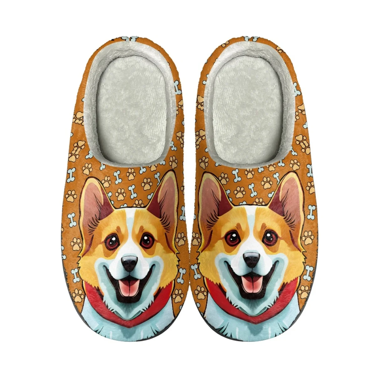 INSTANTARTS Cute Corgi Cartoon Slippers for Women Men Indoor Floor Shoes Unisex Silence Slides Bone Print Bedroom Slipper Winter