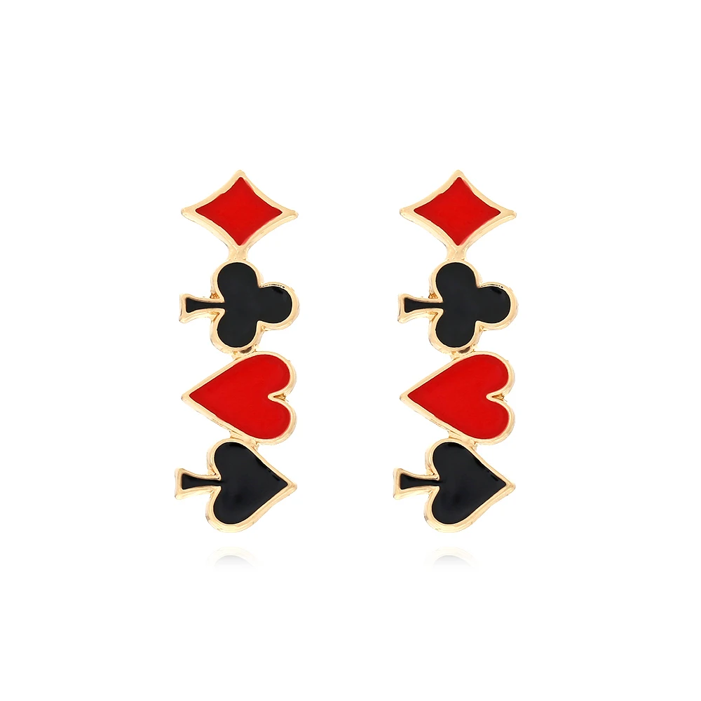 Fun Playing Cards Squares Hearts Cute Alloy Drip Oil Spades Clubs Earrings