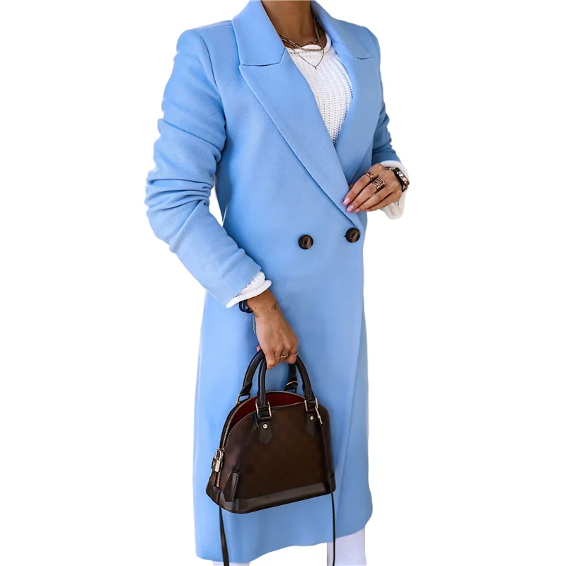 

RMWIN-Women Long Wool Coats For Fall Winter Trench Coat Peacoat Double Breasted Blazer Jackets Overcoat