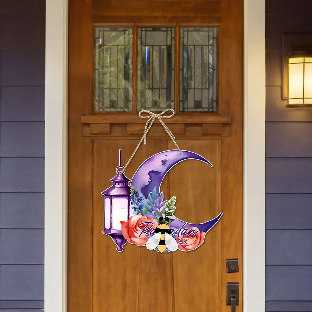 4 Buah Kertas Ramadhan Bintang Bulan Liontin Festival Elegan Idul Fitri Hiasan Dinding Bulan Pola Lentera Ramadhan Kareem Tanda Pintu