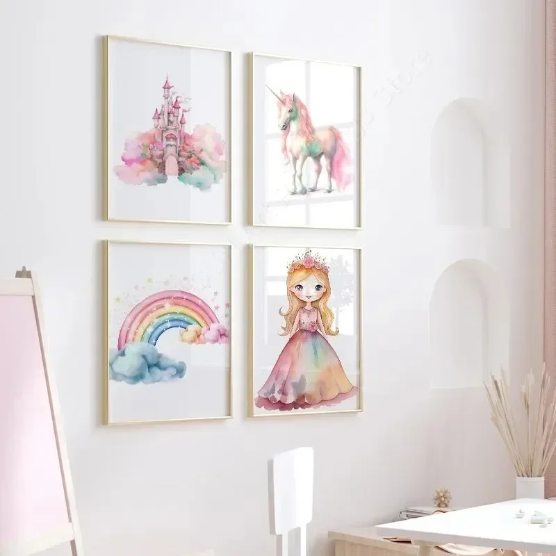 زاك الأميرة يونيكورن فتاة الجنية القلعة الجمالية قماش اللوحة الملصقات والمطبوعات جدار الفن لتزيين غرفة المعيشة