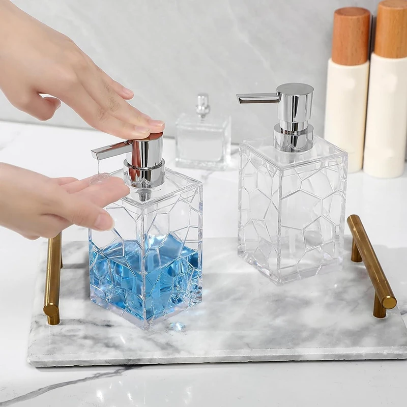 Dispensador de jabón para manos, botellas de bomba de líquido de plástico acrílico transparente, dispensador de loción recargable para decoración de baño