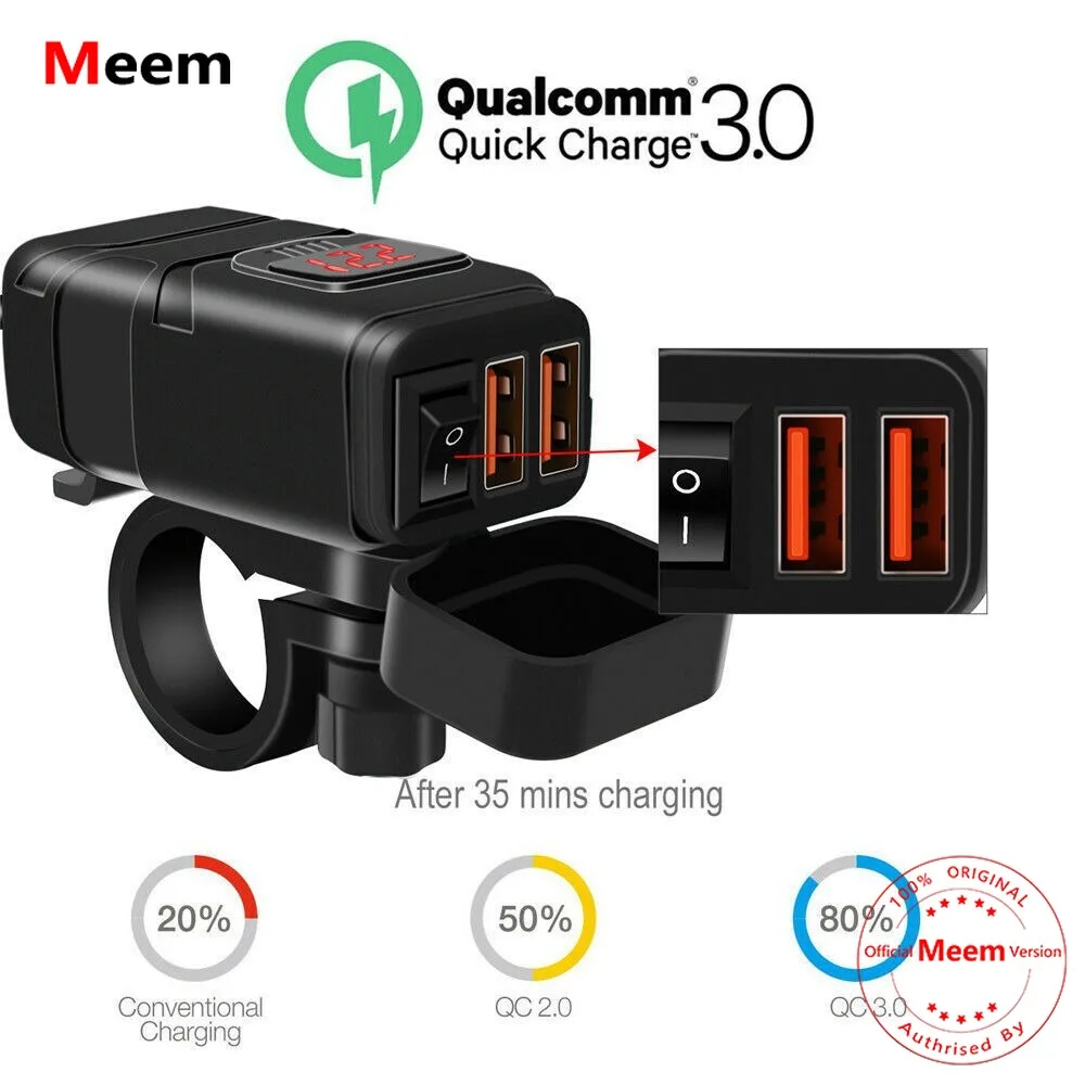 

QC 3.0 Motorcycle Dual USB Phone GPS Super Fast Charger Adapter LED Waterproof