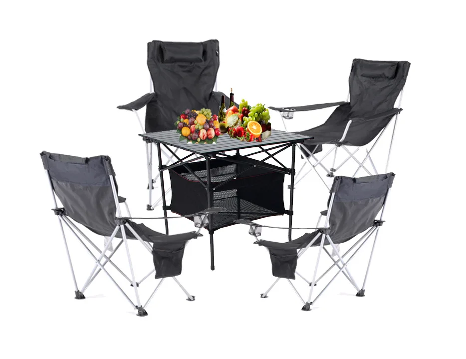 

High backrest chair table, outdoor folding table and chairs, aluminum table five-piece set, barbecue convenient table and chairs