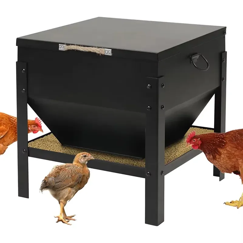 JH-Mech Chicken Feeding Box 80 Lbs Large Capacity Portable Waterproof Lid Galvanized Steel All Metal Chicken Feeder 6kg