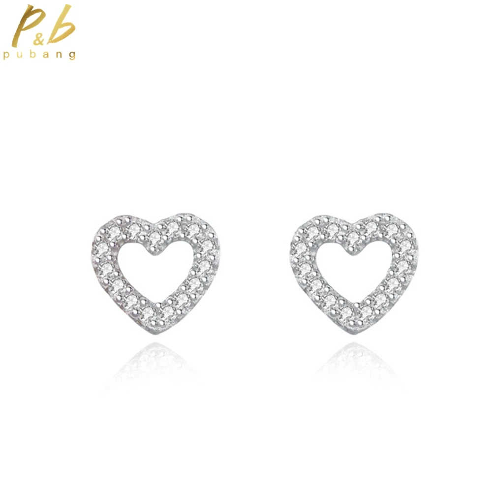 

PuBang Fine Jewelry Solid 925 Sterling Silver High Carbon Diamond Full Gem Heart Stud Earrings for Women Wedding Gifts Wholesale