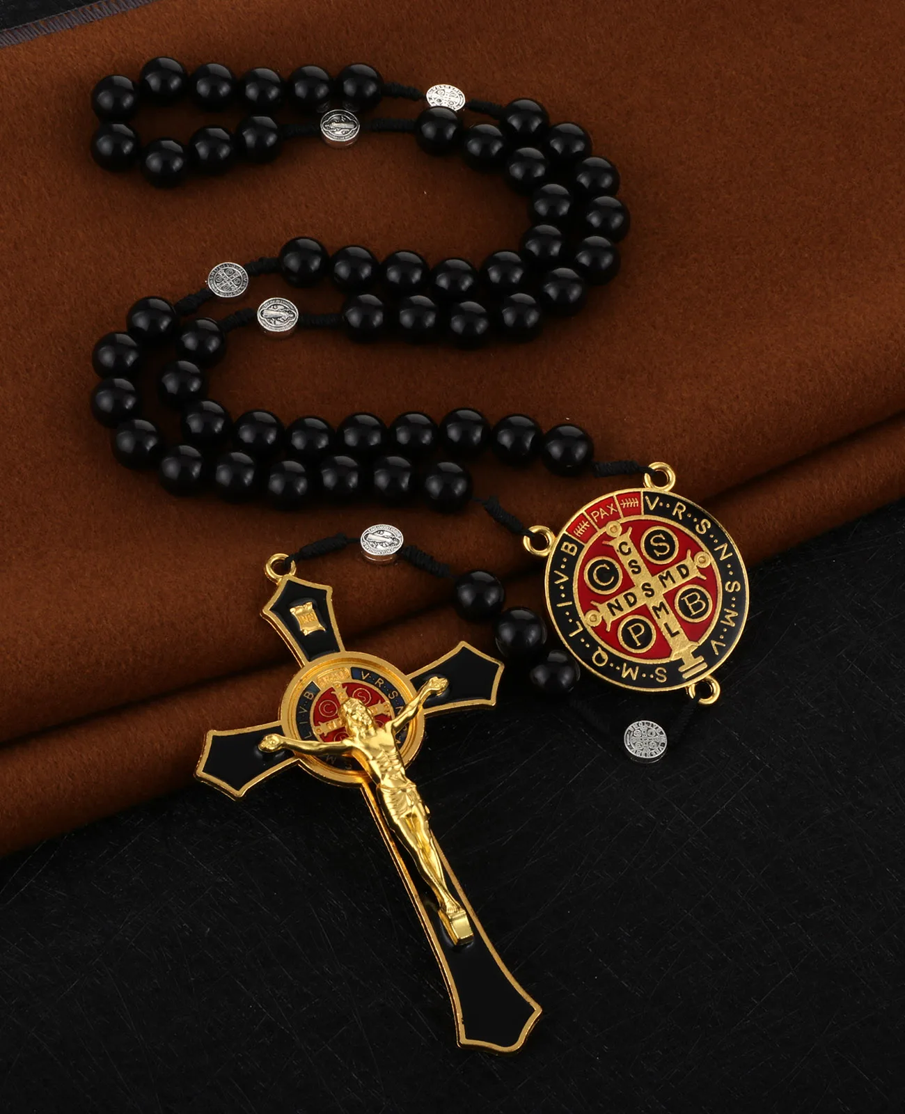 6 Farben 33 Gebetsperlen Kette Rosenkranz Orthodoxer Rosenkranz Halskette Großer Exorzismus Kruzifix Kreuz Anhänger St. Benedikt Medaille Schmuck – Detail 5