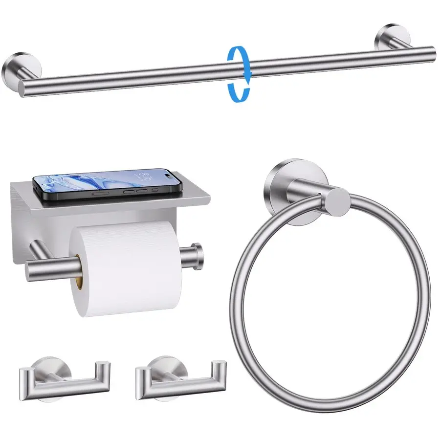 

Brushed Nickel 5 Pieces Towel Bar Set Bathroom Hardware Set Upgraded Toilet Paper Holder with Shelf,Towel Holder Set for Bathroo